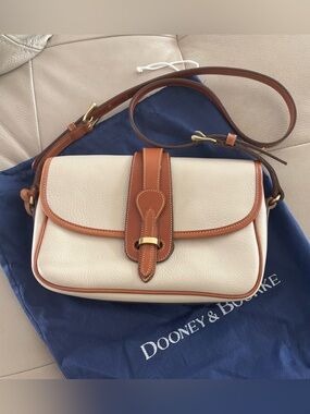 Vintage Dooney & Bourke Small Equestrian Leather Shoulder Bag - Beige / Tan